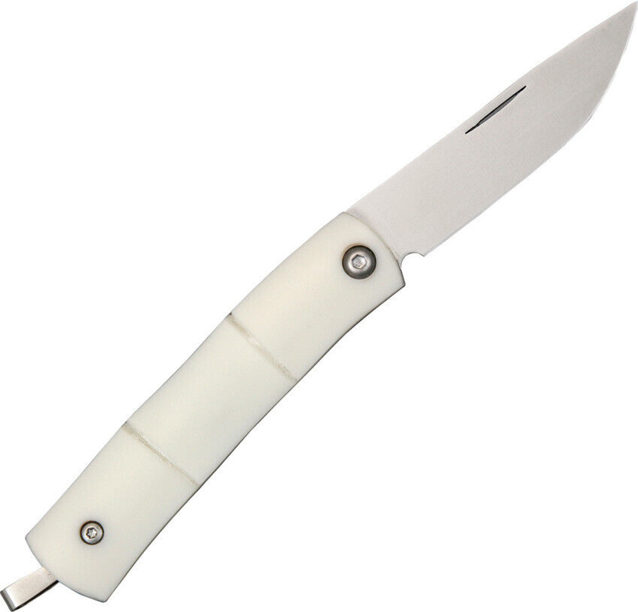 Mcusta Take Series Money Clip Knife (MC-0153) 2.3" AUS-8 Drop Point Plan Blade, White Acrylic Handle
