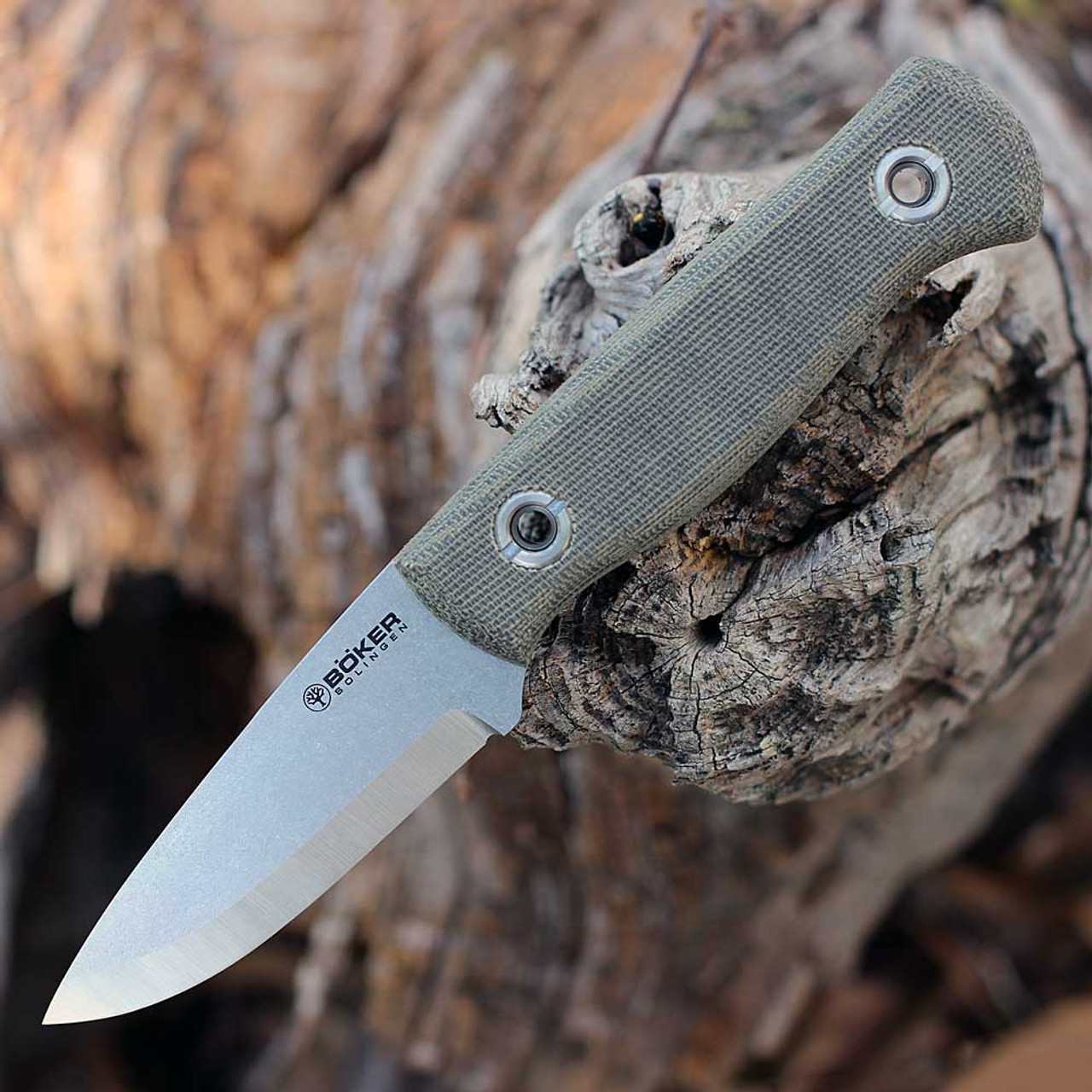 Boker Solingen Vigtig & Wild - 3.35" Stonewash CPM-MagnaCut Drop Point Plain Blade, Green Micarta Handle