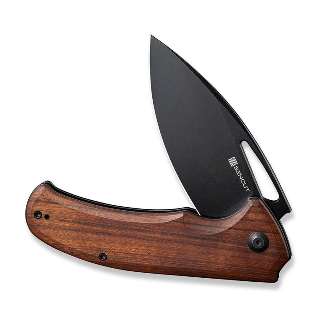 Sencut Phantara (S230144) 3.7" 9Cr18MoV Black Drop Point Plain Blade, Guibourtia Wood Handle