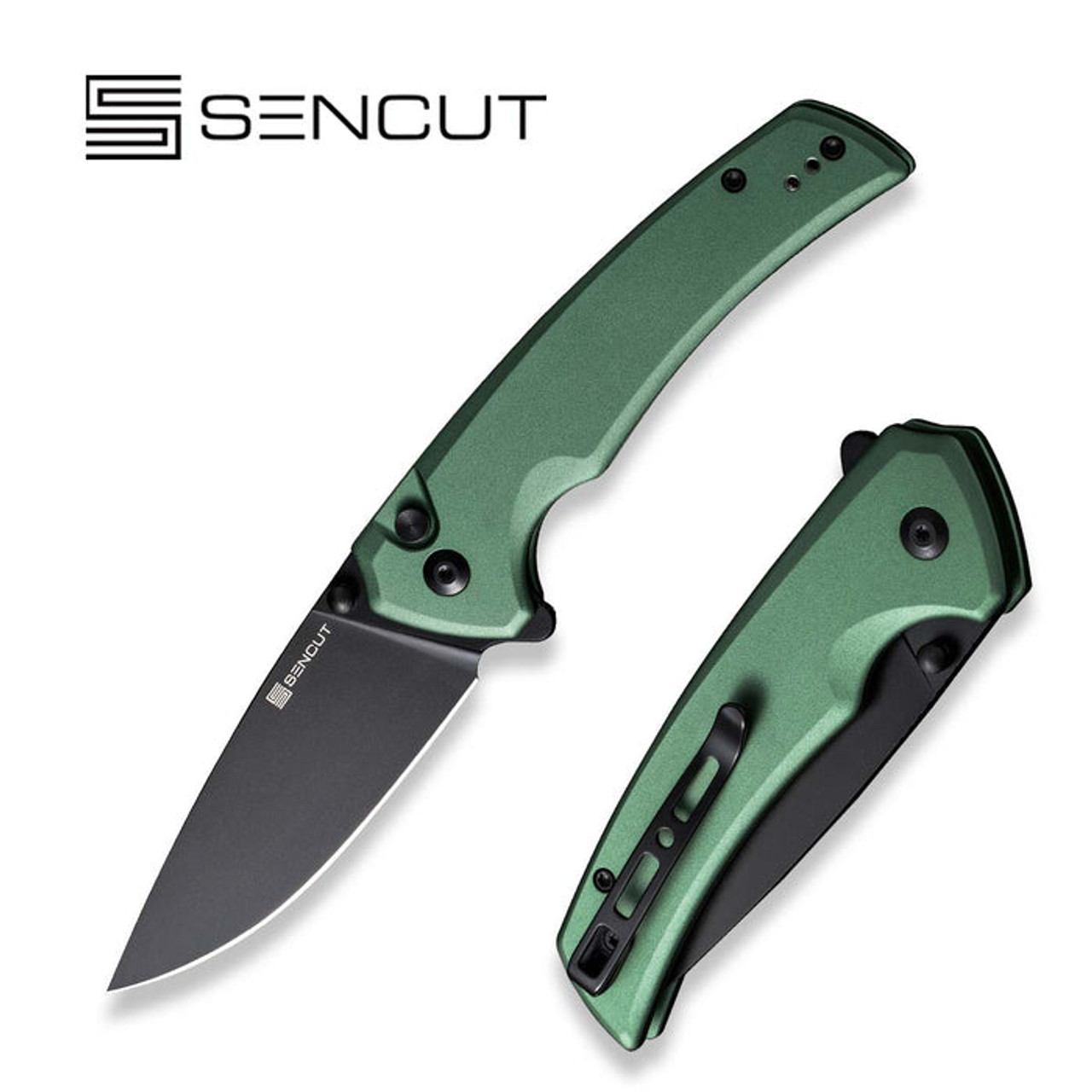 Sencut Serene (S21022B5) 3.48" D2 Black Drop Point Plain Blade, Green Aluminum Handle