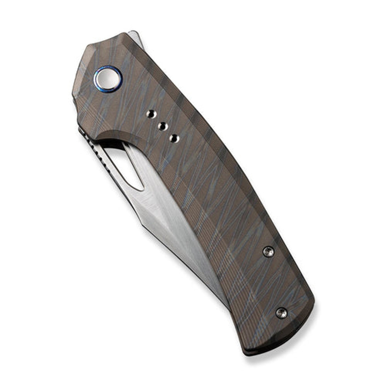 WE KNIFE Nefaris (WE22040D-4) 3.48" CPM 20CV Hand Rubbed Satin Clip Point Plain Blade, Tiger Stripe Pattern Flamed Titanium