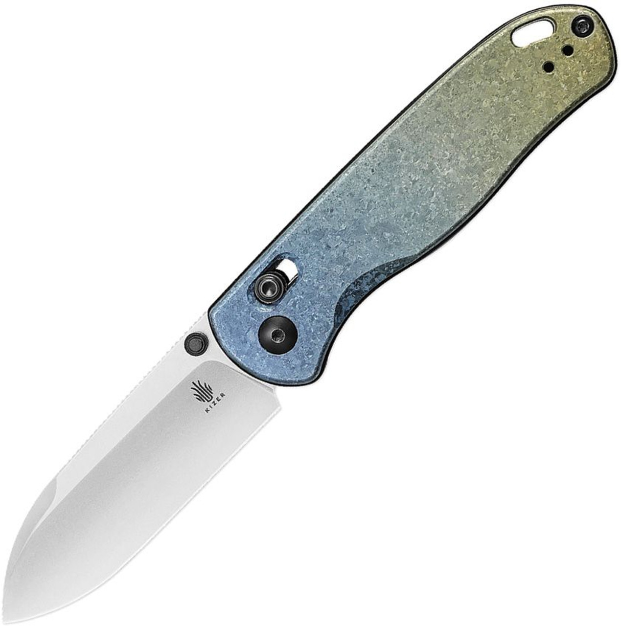 Kizer Cutlery Azo Drop Bear (Ki3619A3) 2.99" LC200N Stonewashed Drop Point Plain Blade, Gradient Titanium Handle