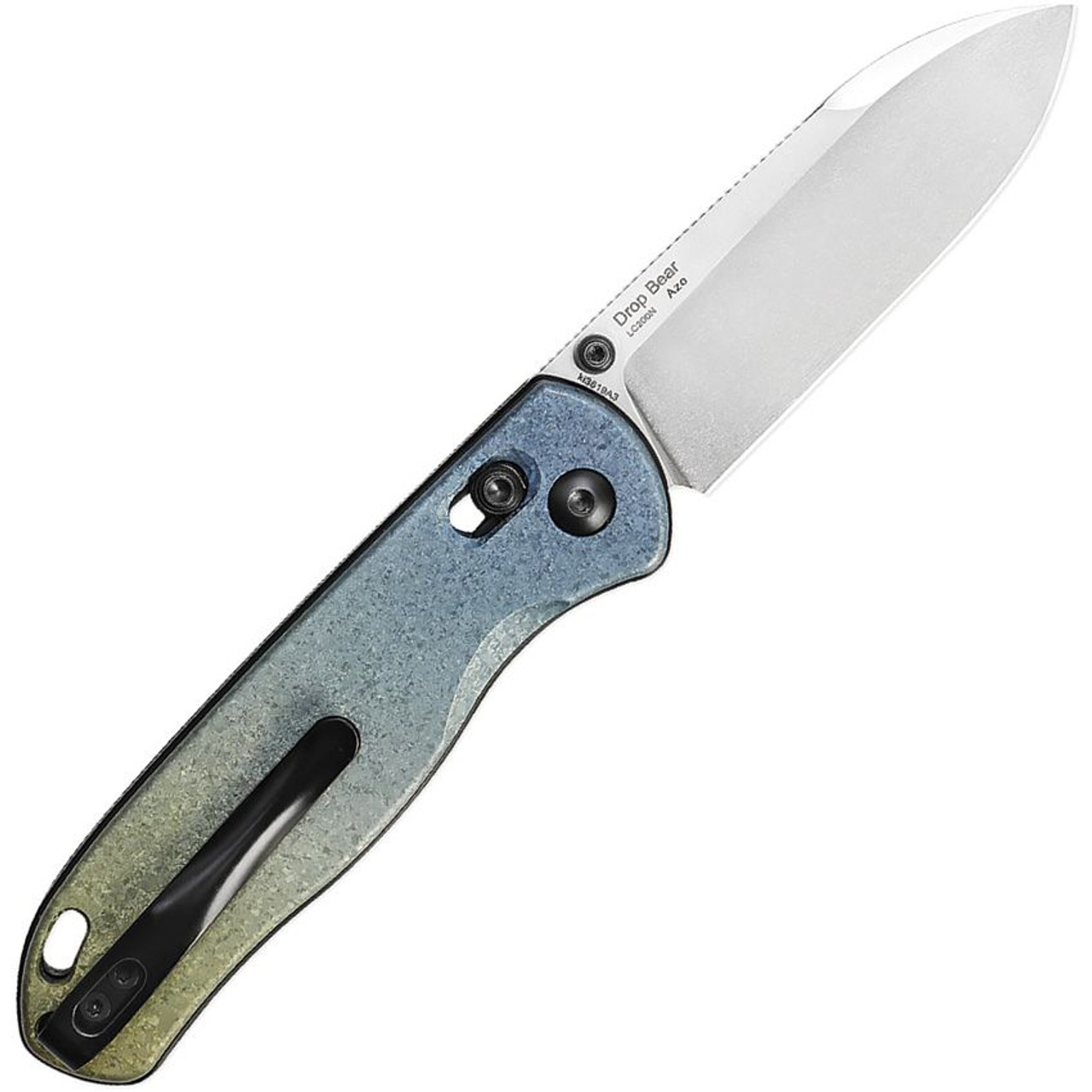 Kizer Cutlery Azo Drop Bear (Ki3619A3) - 2.99" Stonewash LC200N Drop Point Plain Blade, Gradient Titanium Handle