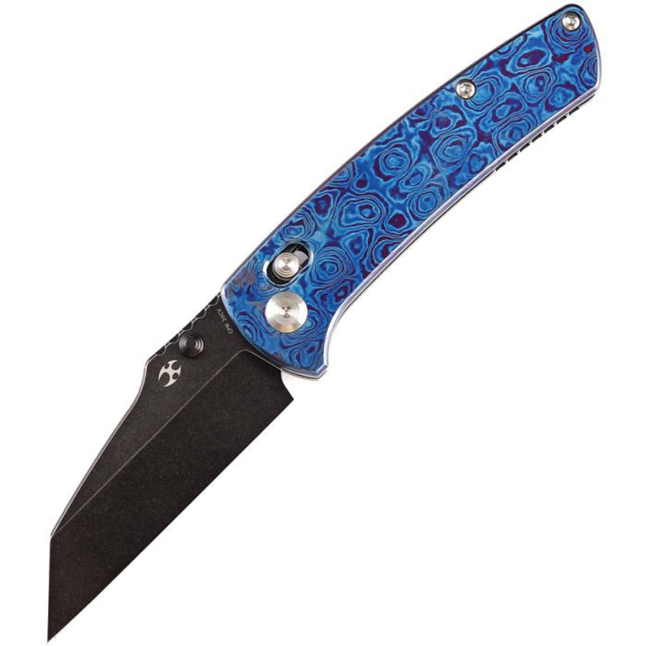 Kansept Knives Main Street (K1015M1) 3.36" CPM-20CV Black Wharncliffe Plain Blade, Blue Timascus Handle