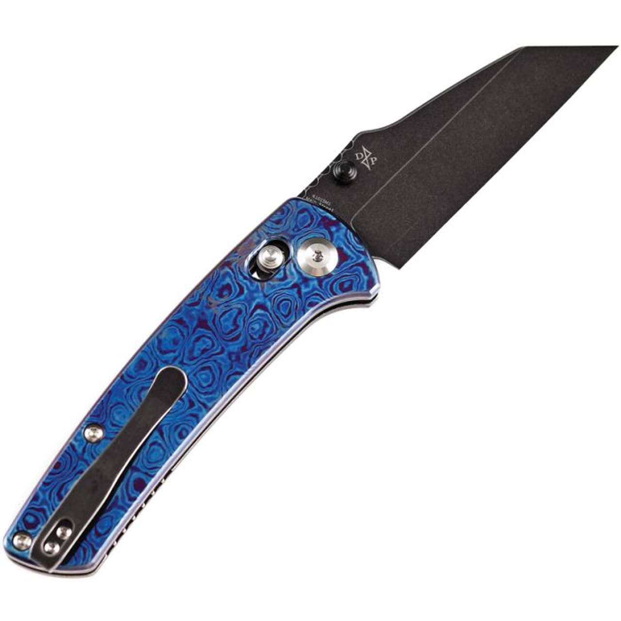 Kansept Knives Main Street (K1015M1) 3.36" CPM-20CV Black Wharncliffe Plain Blade, Blue Timascus