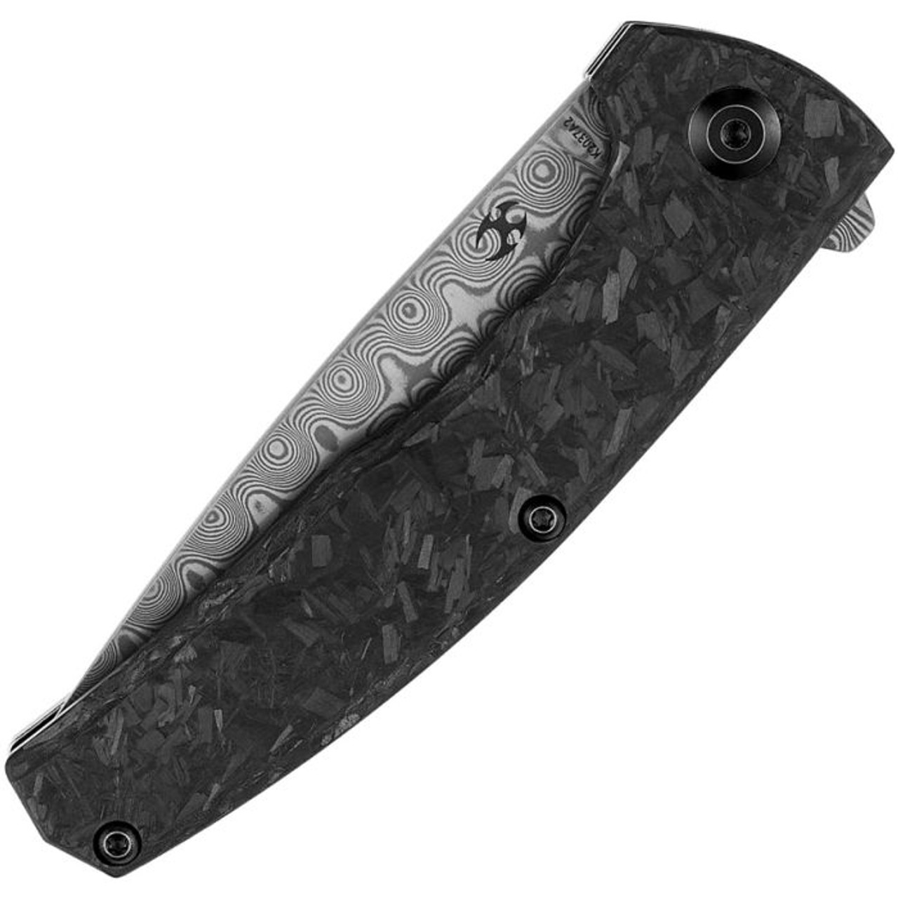 Kansept Knives AGI (K2037A2) 2.94" Damascus Drop Point Plain Blade, Black Twill Carbon Fiber Handle with Blackwashed Titanium Back Handle