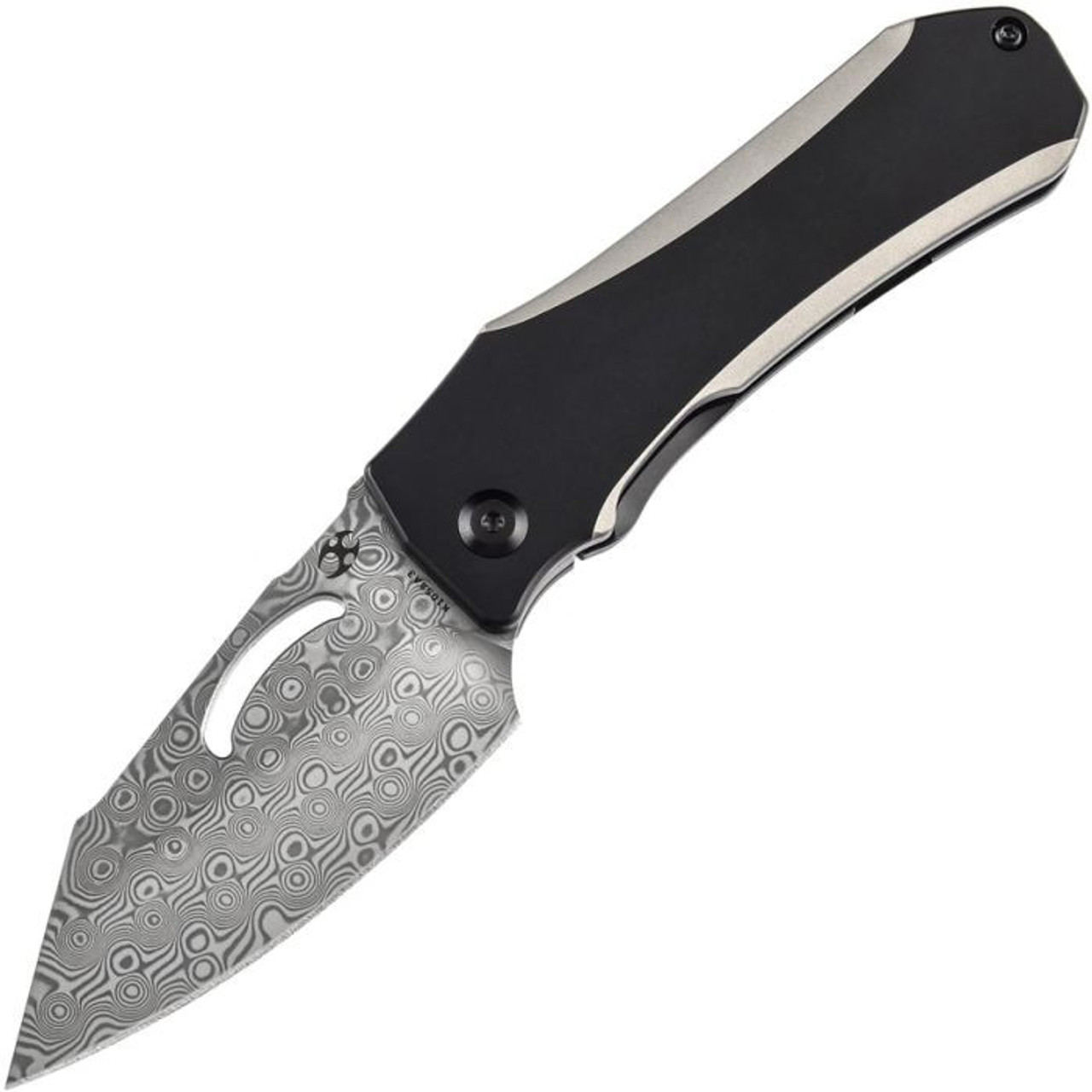 Kansept Knives Loki (K1058A3) 2.99" Damascus Drop Point Plain Blade, Black Anodized and Satin Finished Titanium Handle