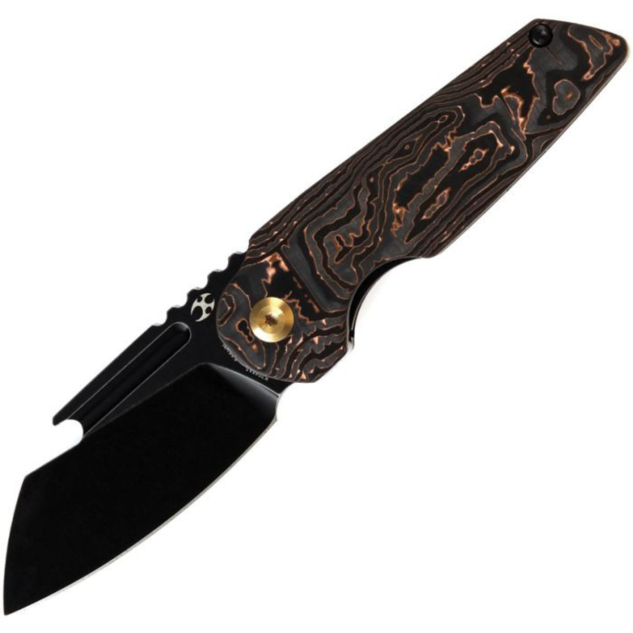 Kansept Rafe (K2048A5) 2.6" CPM-S35VN Black Stonewashed Wharncliffe Plain Blade, Copper Carbon Fiber Handle