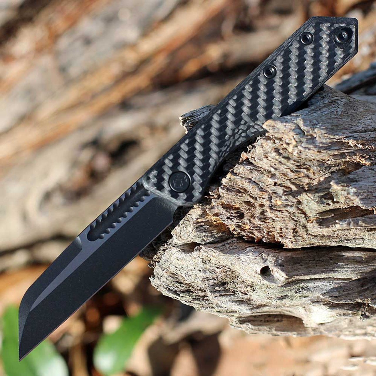 Heretic Knives Jinn Slip Joint Folder (H013-10A-CF) - 3.0" 2 Tone CPM-MagnaCut Wharncliffe Blade Plain Edge, Carbon Fiber Handle with Black Hardware