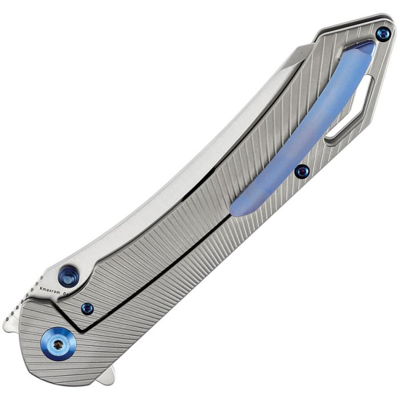 Kansept Knives Colibri Tech (K1060A1) 4.34" CPM-S35VN Satin Wharncliffe Plain Blade, Gray Sculpted Titanium Handle with Blue Accents