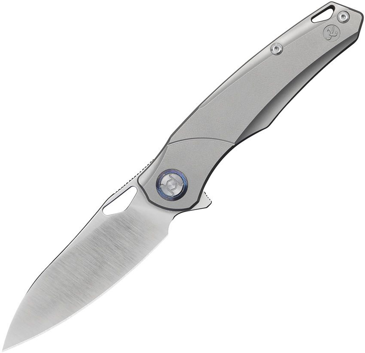 Kunwu Knives Zen Framelock (K704) 3.43" Satin ELMAX Drop Point Plain Blade, Gray Titanium Handle