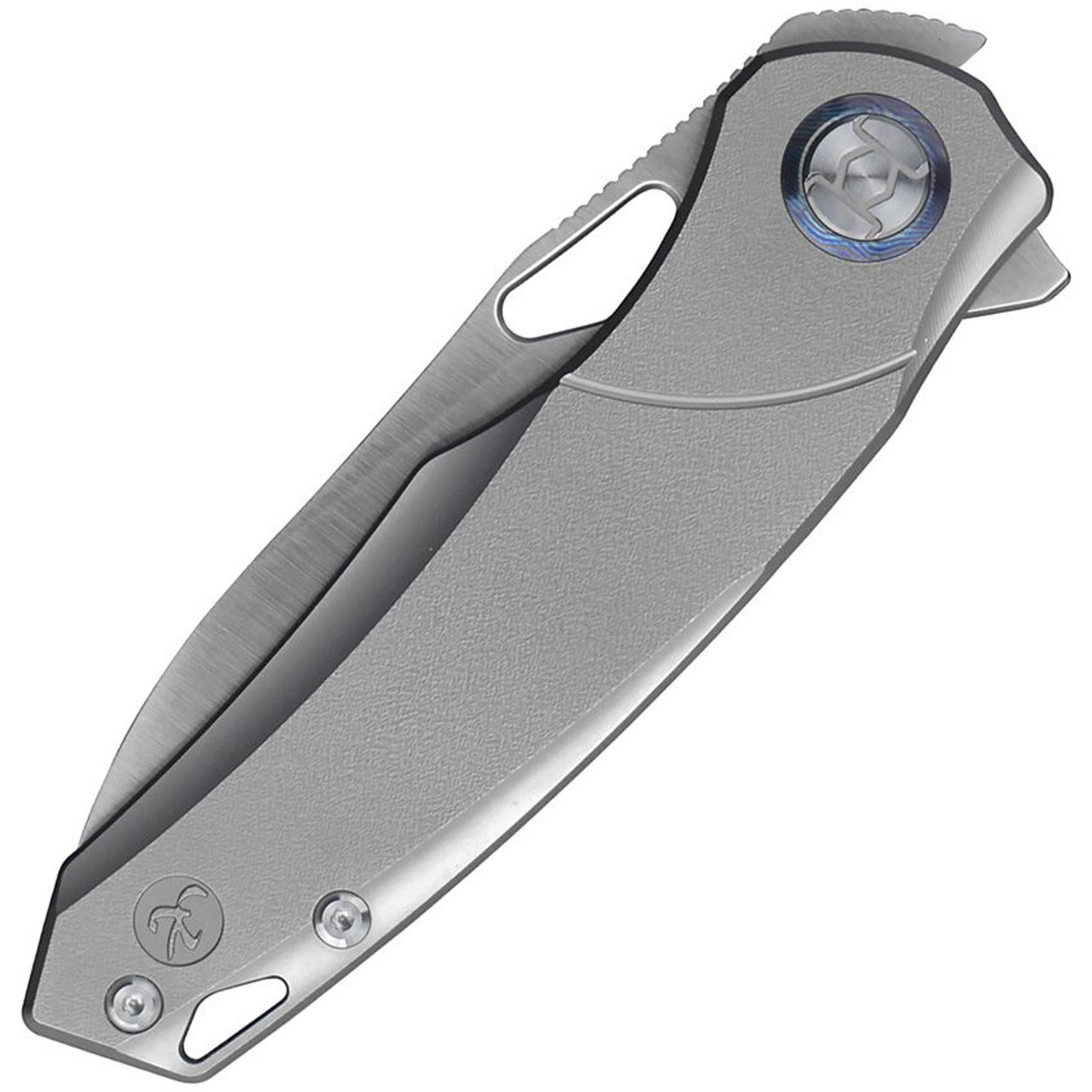 Kunwu Knives Zen Compact Framelock (K704C) 2.99" Satin ELMAX Drop Point Plain Blade, Gray Titanium Handle