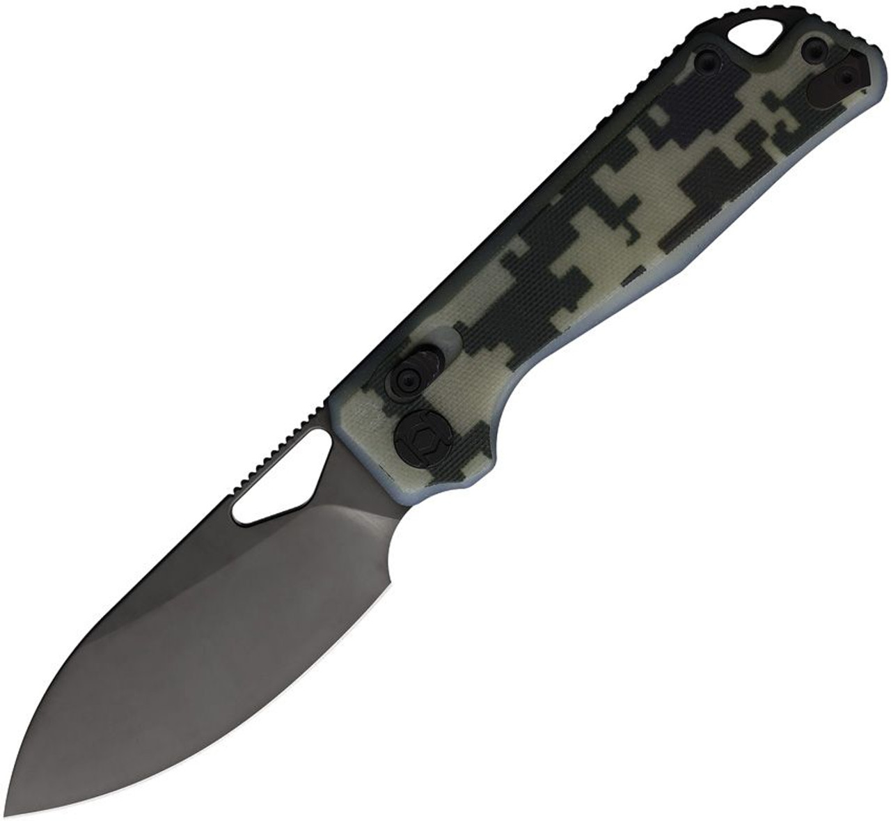 Kunwu Knives Pulsar XT Lock (K705MO) 3.34" Black ELMAX Drop Point Plain Blade, Camo G-10 Handle