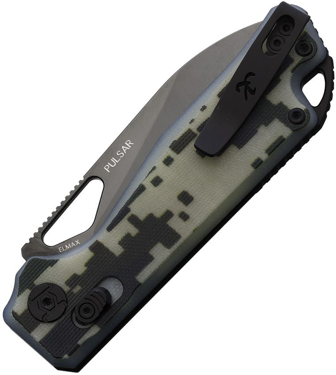 Kunwu Knives Pulsar XT Lock (K705MO) 3.34" Black ELMAX Drop Point Plain Blade, Camo G-10 Handle