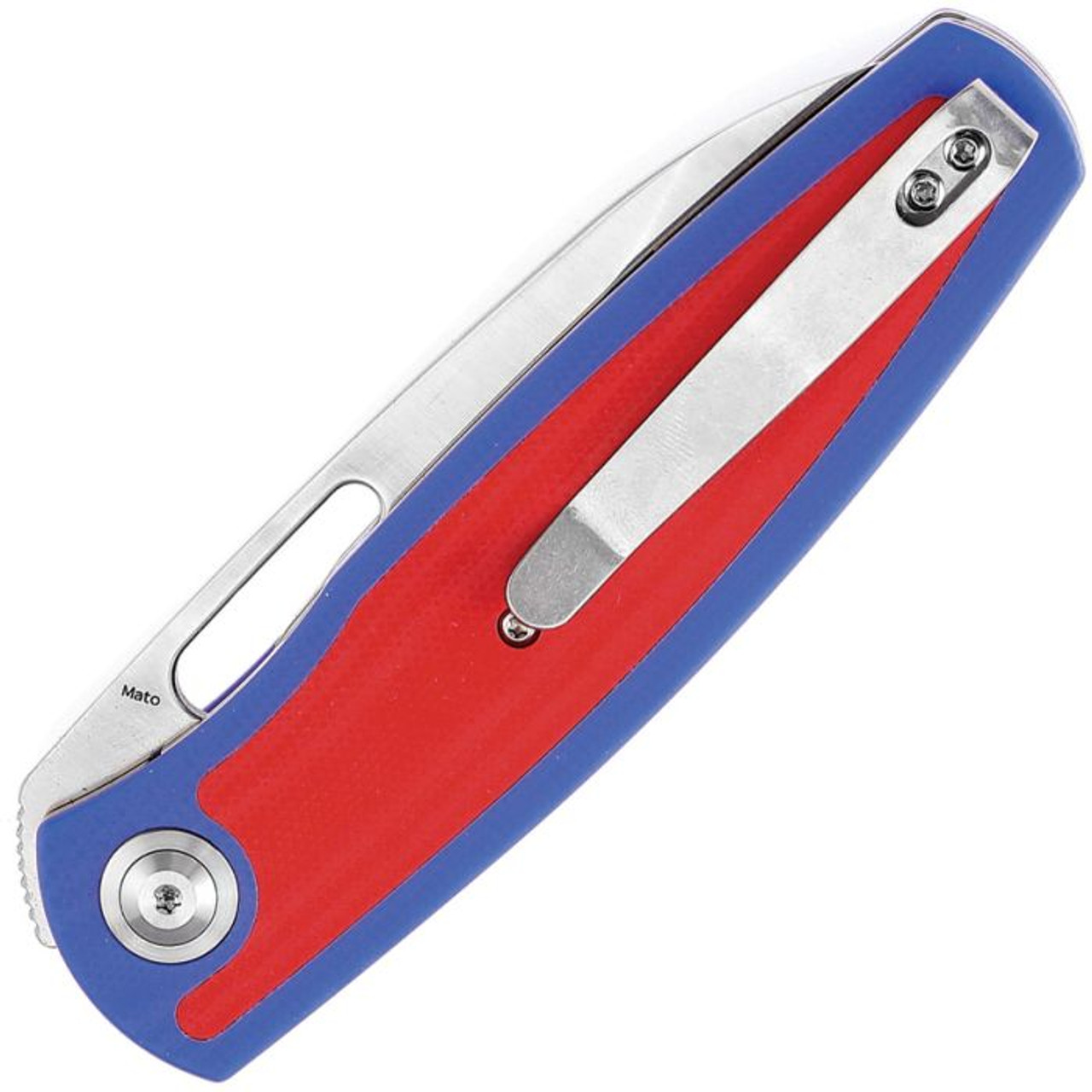 Kansept Knives Mato (K1050A1) 3.3" CPM-S35VN Satin Sheepsfoot Plain Blade, Blue and Red G-10 Handle