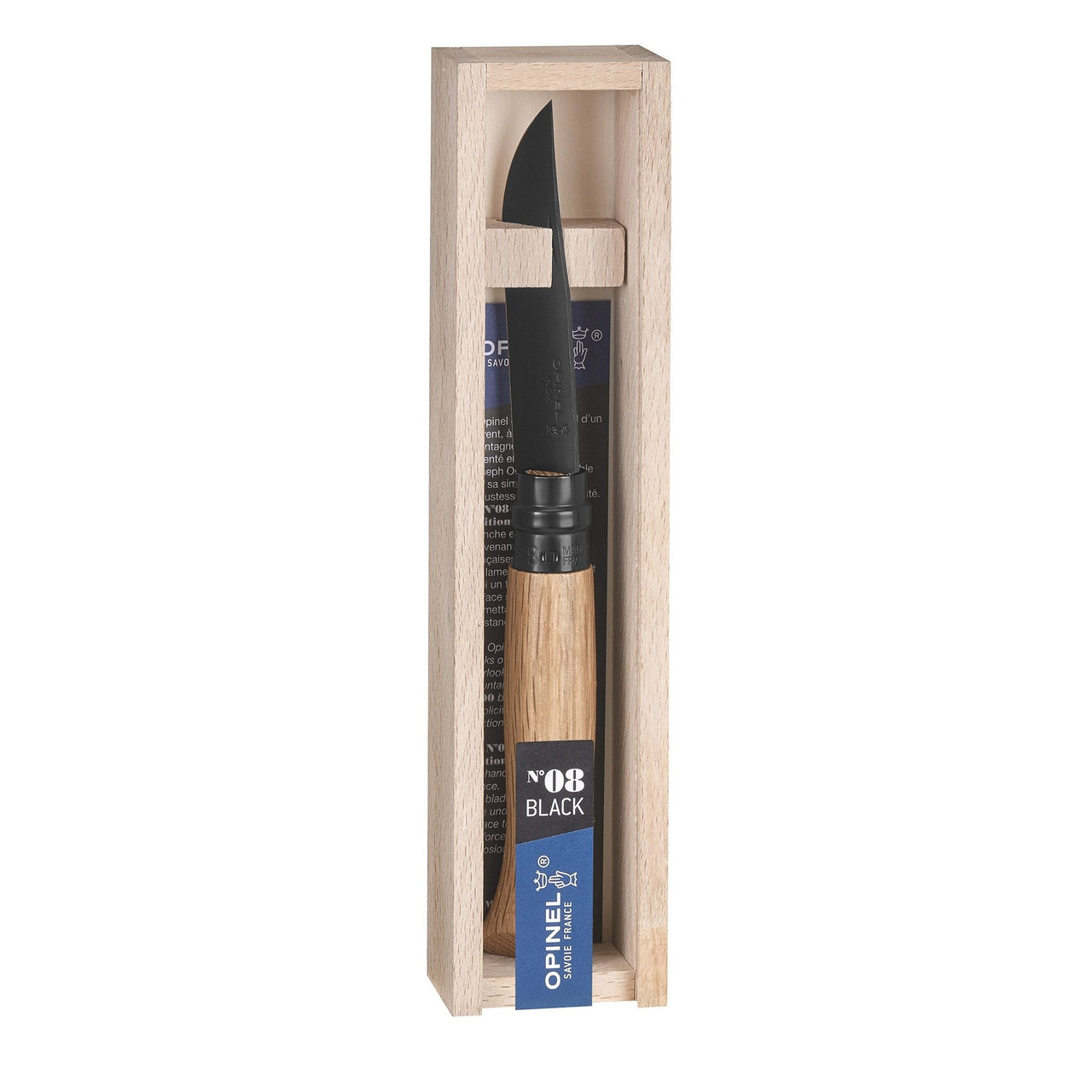 Opinel No.8 (OP002172) 3.28" Sandvik 12C27 Black Drop Point Plain Blade, Oak Wood Handle