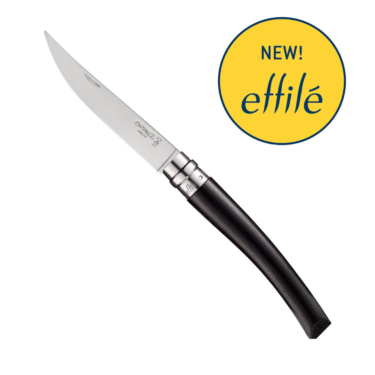 Opinel No.10 Effile (OP002566) 4" Stainless Steel Polished Straight Back Plain Blade, Ebony Wood Handle