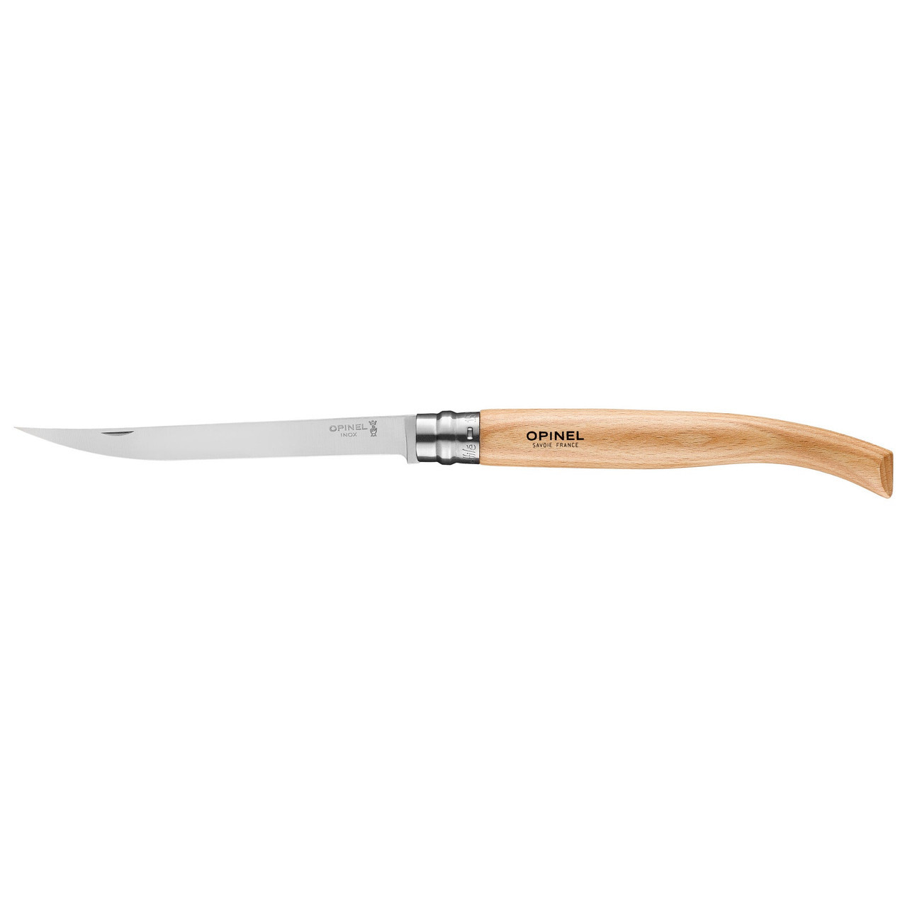 Opinel No.15 Effile (OP002561) 5.75" Stainless Steel Satin Fillet Plain Blade, Beech Wood Handle
