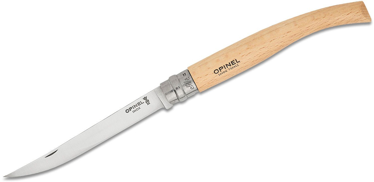 Opinel No.12 Effile (OP002560) 5" Stainless Steel Satin Fillet Plain Blade, Beech Wood Handle