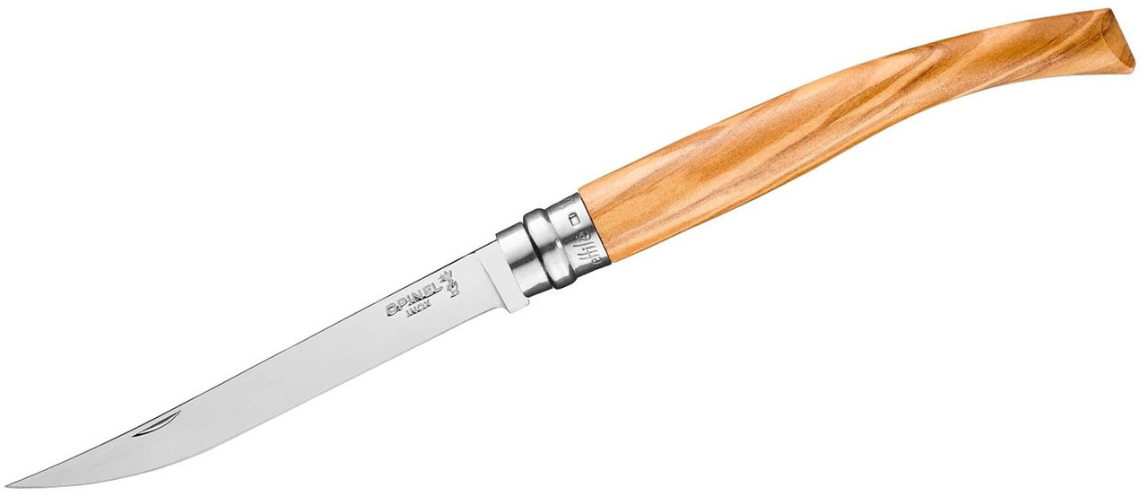 Opinel No.12 Effile (OP002564) 5" Stainless Steel Polished Fillet Plain Blade, Olive Wood Handle