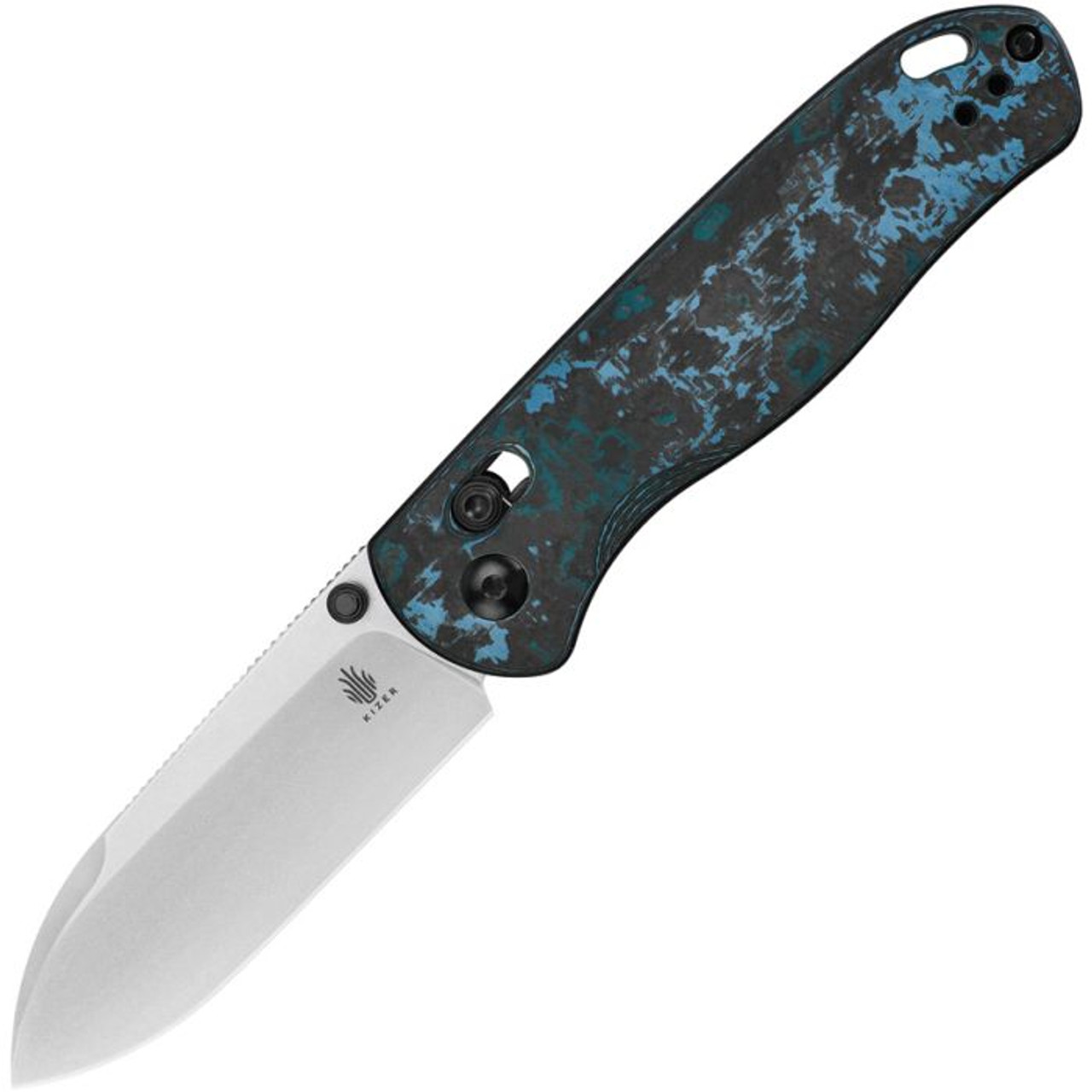 Kizer Cutlery Drop Bear (KI3619A2) 2.97" Elmax Satin Drop Point Plain Blade, Artic Storm Fatcarbon Handle