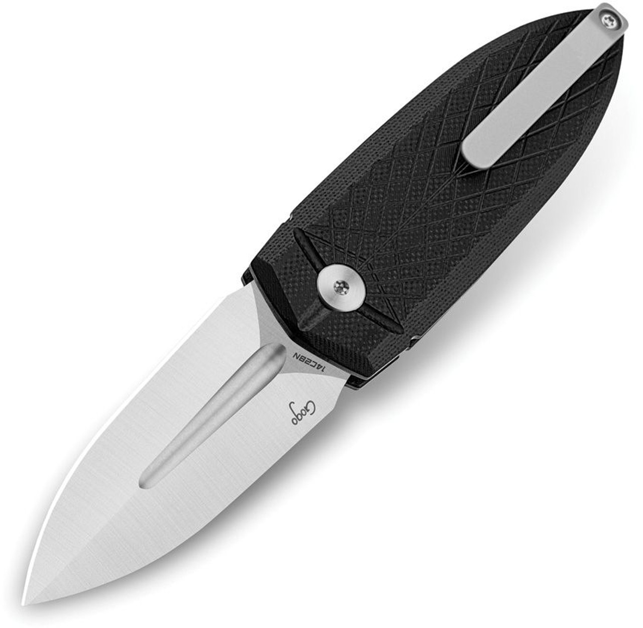 Bestech QuQu Folding Knife (BG57A-1) - 2.20" Satin 14C28N Spear Point Plain Blade, Black G-10 Handle