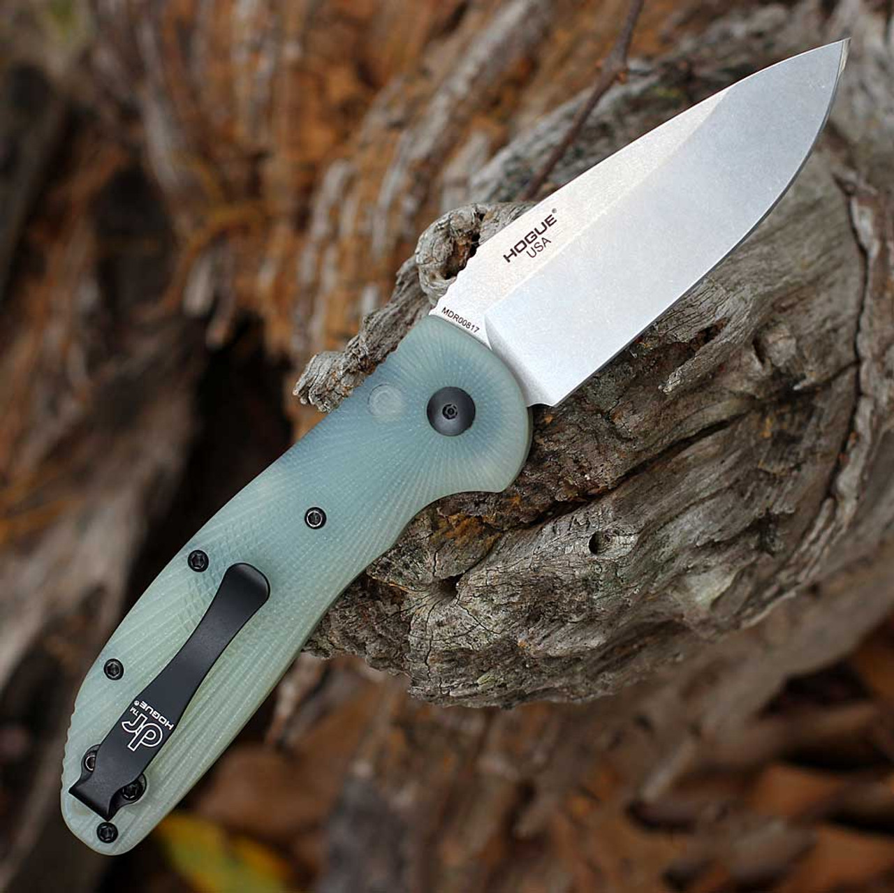 Doug Ritter Auto-RSK®, 3.44" Stonewashed CPM-MagnaCut Drop Point Plain Blade, Jade G-10 Handle