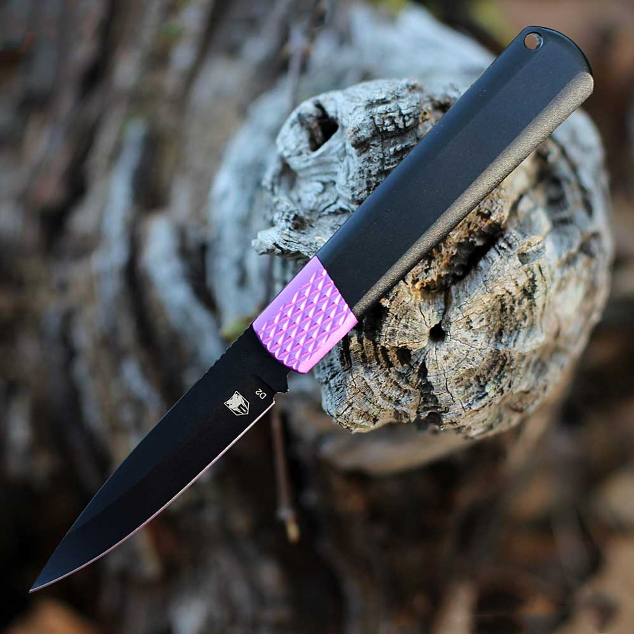 CobraTec Gideon Hidden Release Automatic (CTGHRBPB) - 3.0 Black D2 Steel Drop Point Plain Blade, Black Aluminum with Purple Bolster Handle