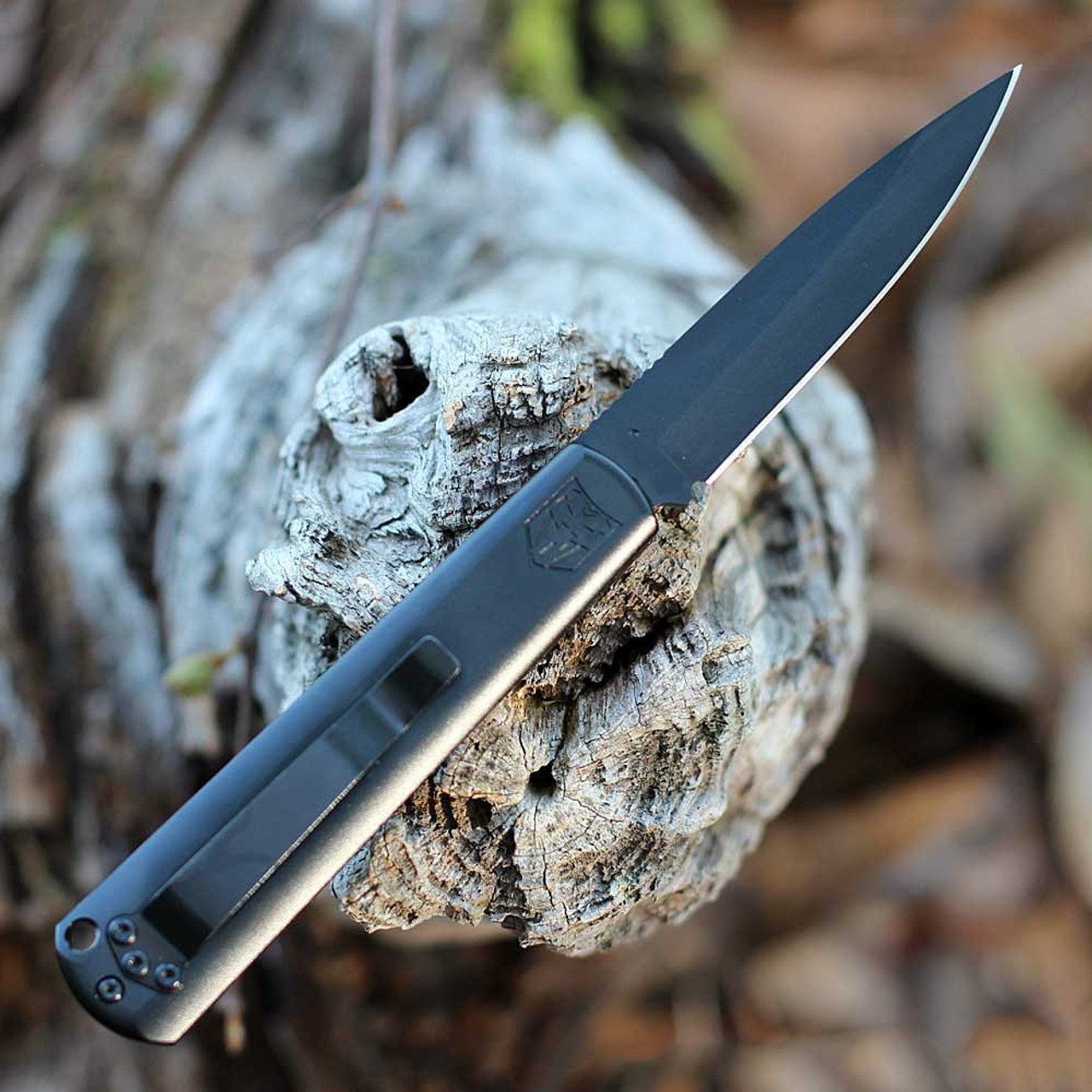 CobraTec Gideon Hidden Release Automatic (CTGHRBPB) - 3.0 Black D2 Steel Drop Point Plain Blade, Black Aluminum with Purple Bolster Handle