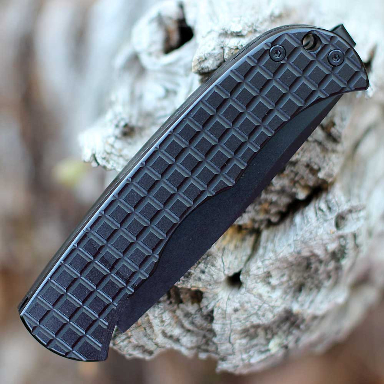 CobraTec Cyclone Hidden Release Automatic (CTCLNHRBLK) - 3.0 Black Titanium Coated D2 Steel Drop Point Plain Blade, Black Aluminum Handle