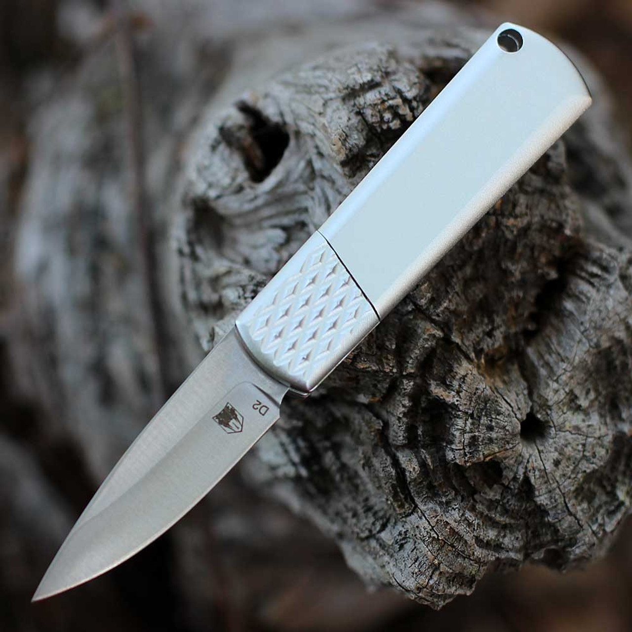 CobraTec Compact Hidden Release Automatic (CTCHRSIL) - 1.9 Satin D2 Steel Drop Point Plain Blade, Silver Aluminum with Silver Bolster Handle