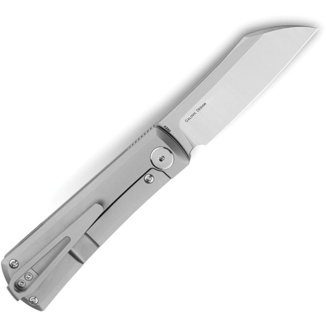 Bestech Knives Bruv (BTKT2401A) 2.95" Bohler M390 Satin Wharncliffe Plain Blade, Bead Blasted Titanium Handle