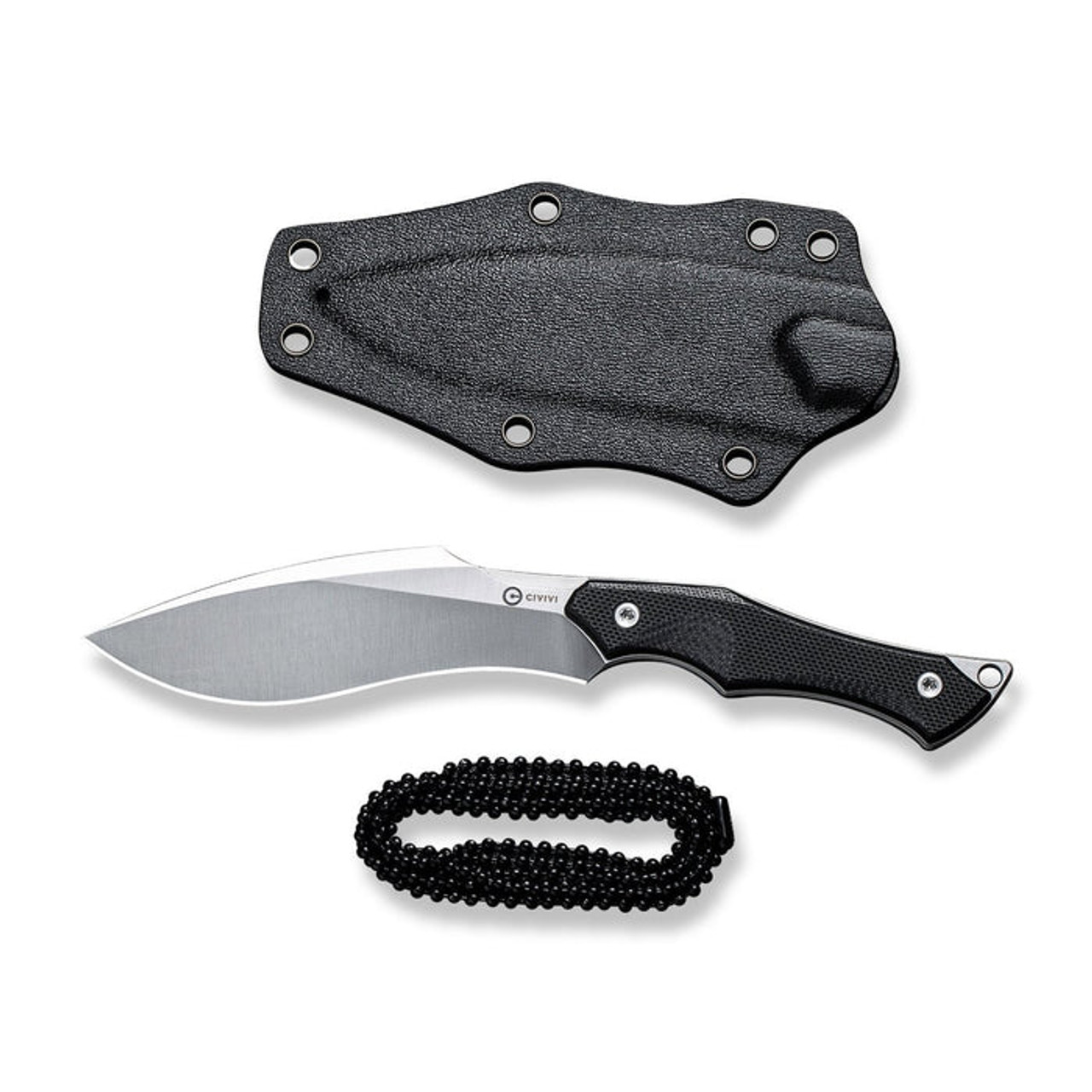 CIVIVI Knives Vaquita II (CIVC047C1) 3.2" Nitro-V Satin Kukri Plain Blade, Black G-10 Handle, Black Kydex Sheath