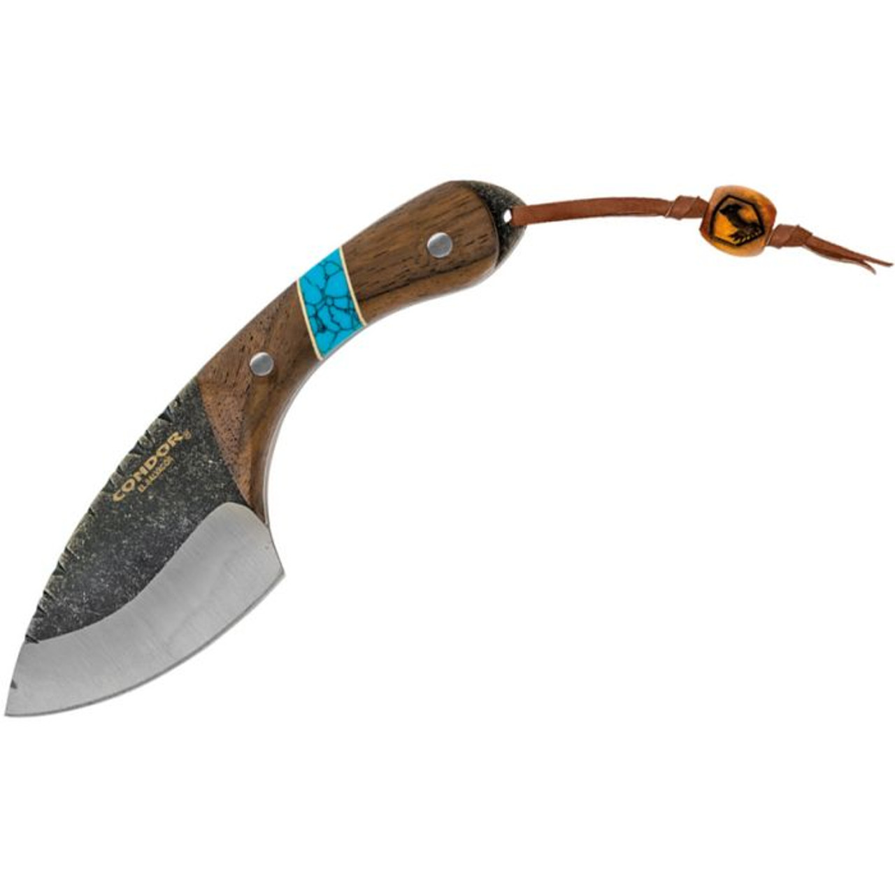 Condor Blue River Skinner (CTK112354C) 3.4" 440C Natural Drop Point Plain Blade, Walnut Wood and Turquoise Handle, Brown Leather Sheath