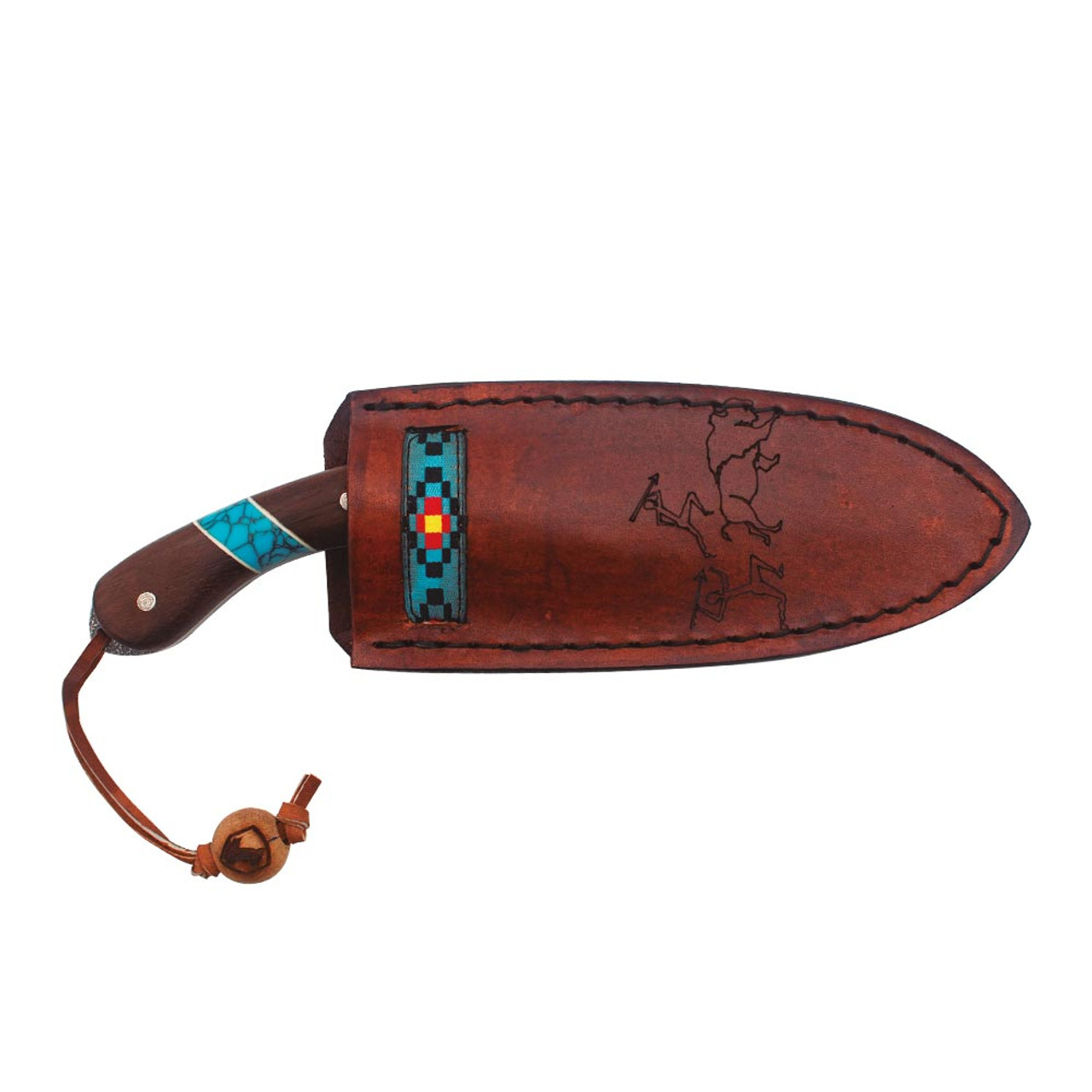 Condor Blue River Skinner (CTK112354C) 3.4" 440C Natural Drop Point Plain Blade, Walnut Wood and Turquoise Handle, Brown Leather Sheath
