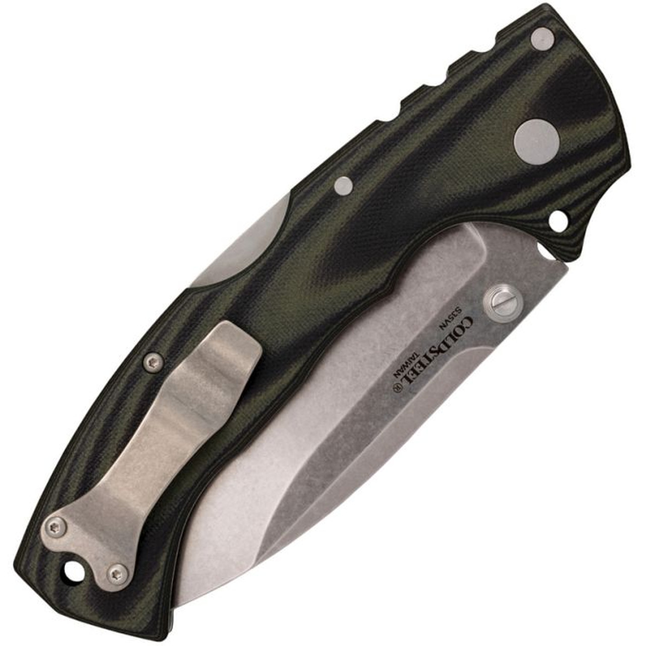 Cold Steel 4-Max Elite (CS62RMA) 4" CPM-S35VN Stonewashed Drop Point Plain Blade, Black and Green G-10 Handle