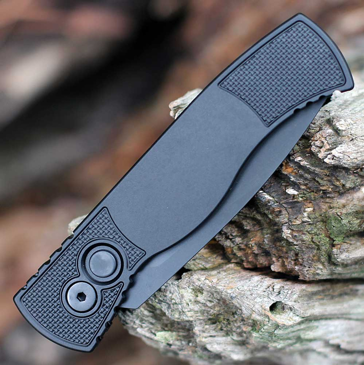 Pro-Tech Tactical Response 2 (T203) 3" CPM-MagnaCut Black Drop Point Plain Blade, Black Aluminum Handle