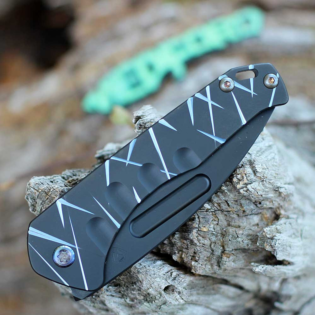 Medford Praetorian Slim Flipper - Frame Lock (MK2084VT-30PV-T2C2-Q4)- 3.25" Black PVD CPM-S45VN Tanto Point Plain Blade, PVD "Blue Laser Lights" Titanium Handle