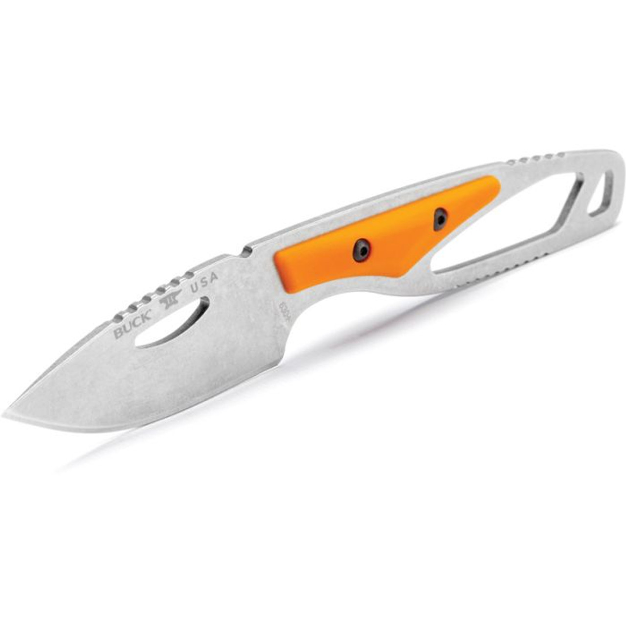 Buck Knives 630 PakLite 2.0 Hide Knife (BU630ORS) 2.75" 420HC Stonewashed Drop Point Plain Blade, Orange Glass Filled Nylon Handle, Black Polypropylene Sheath