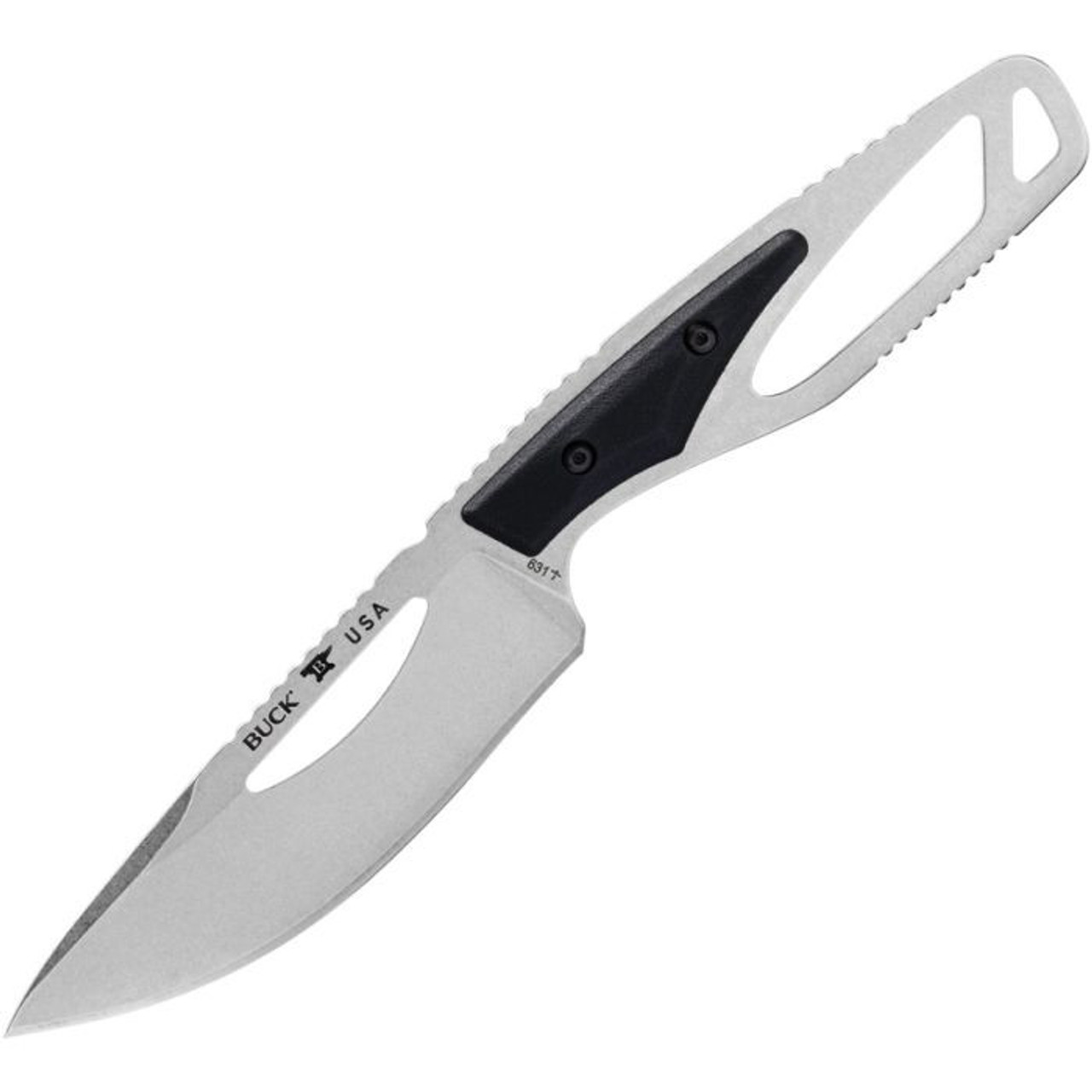 Buck Knives 631 PakLite 2.0 Field Knife (BU631BKS) 4" 420HC Stonewashed Drop Point Plain Blade, Black Glass Filled Nylon Handle, Black Polypropylene Sheath