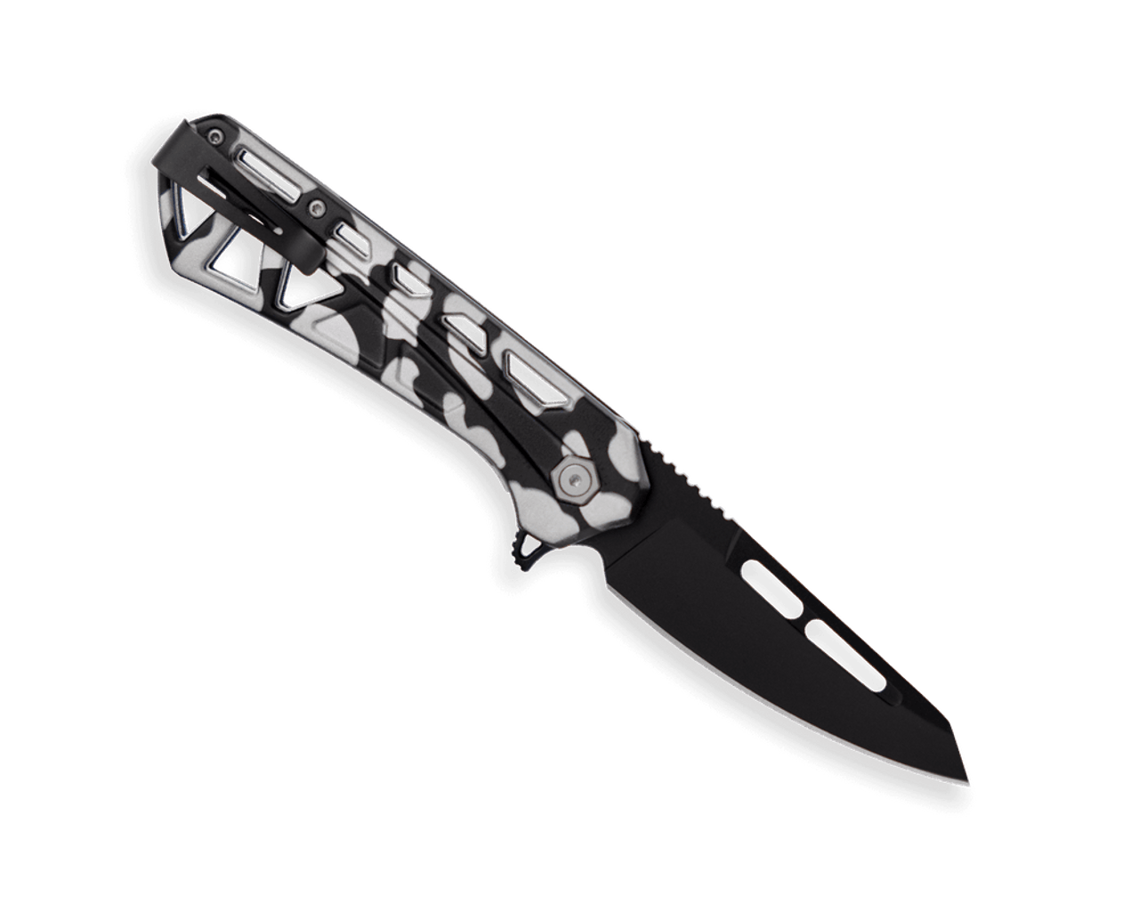 Buck Knives Trace Ops (BU811CMS) 3.23" 7Cr17MoV Black Reverse Tanto Plain Blade, Grey and Black Camo Aluminum Handle
