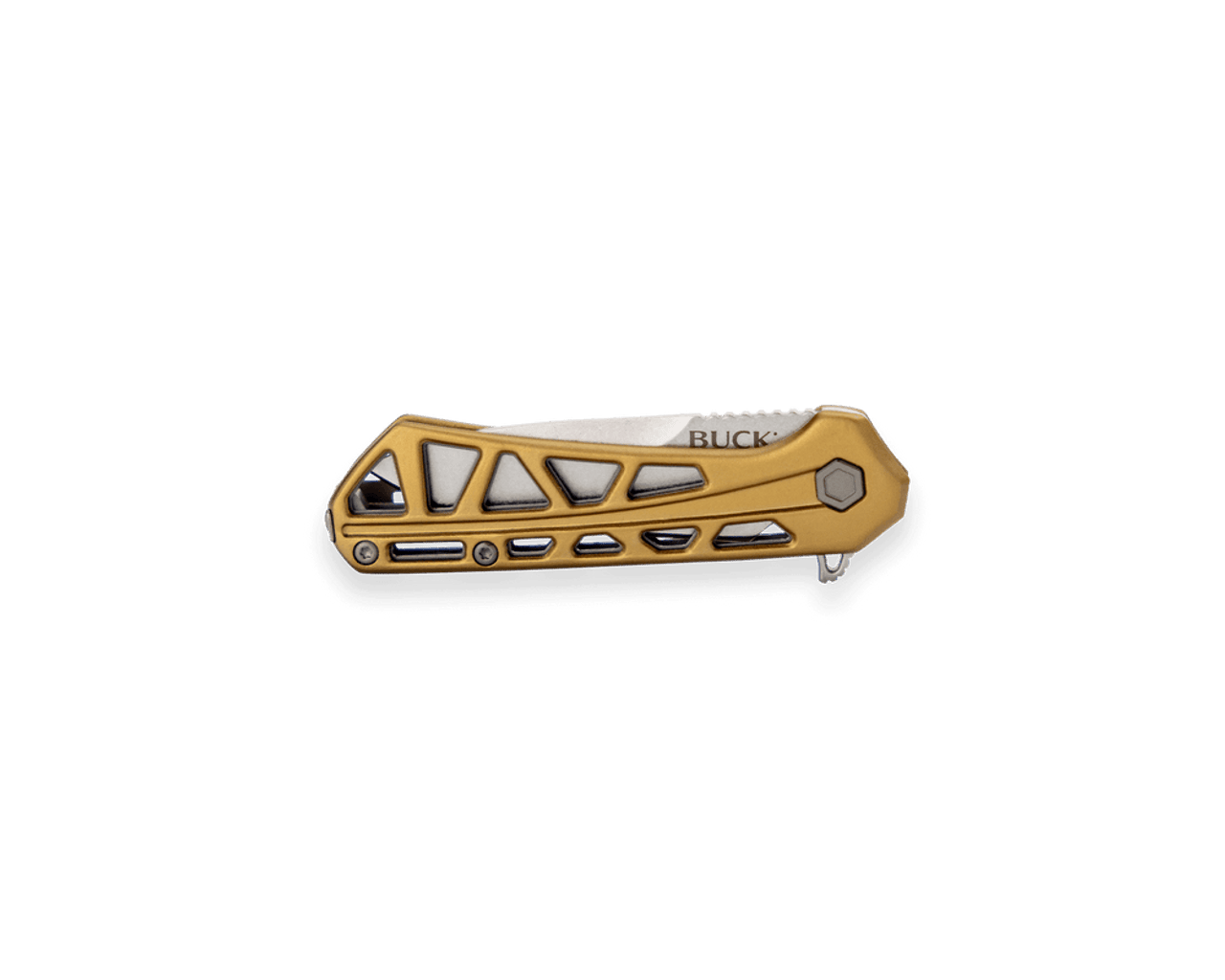 Buck Knives Mini Trace Ops (BU814BRS) 2.43" 7Cr17MoV Stonewashed Drop Point Plain Blade, Bronze Skeletonized Anodized Aluminum Handle