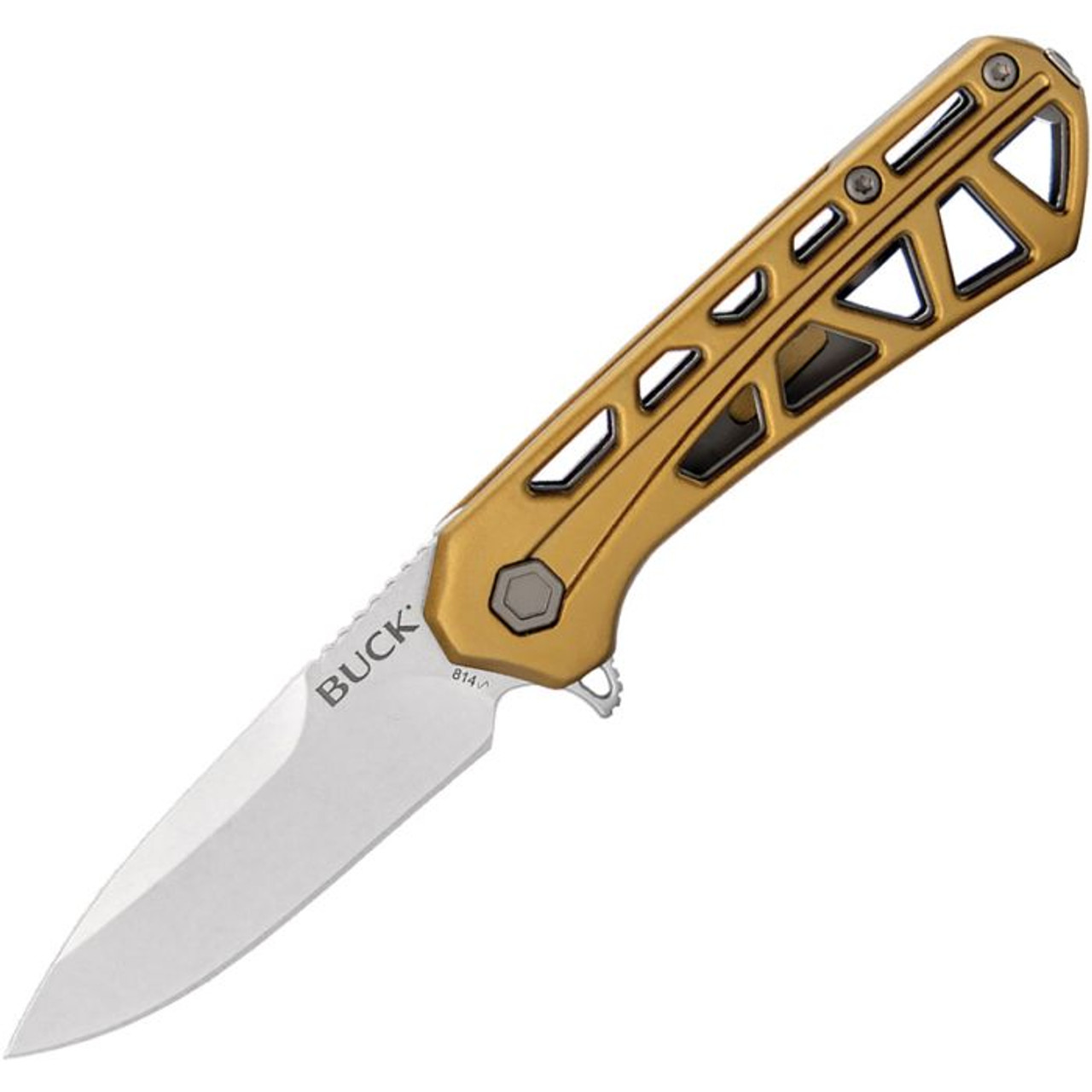 Buck Knives Mini Trace Ops (BU814BRS) 2.43" 7Cr17MoV Stonewashed Drop Point Plain Blade, Bronze Skeletonized Anodized Aluminum Handle