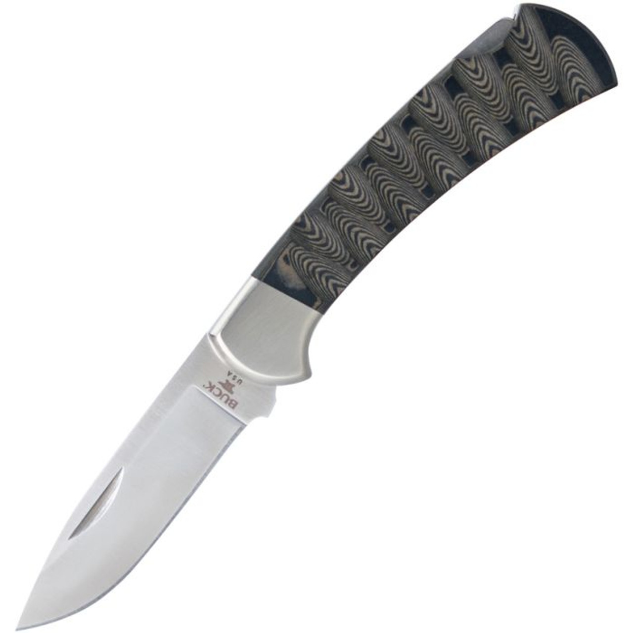 Buck Knives 112 Ranger Pro 2024 Legacy Collection (BU112BKSLE2) 3" CPM-S45VN Satin Drop Point Plain Blade, Scalloped Black and Brown Richlite Handle with a barehead Nickel Silver Bolster, Black Leather Sheath
