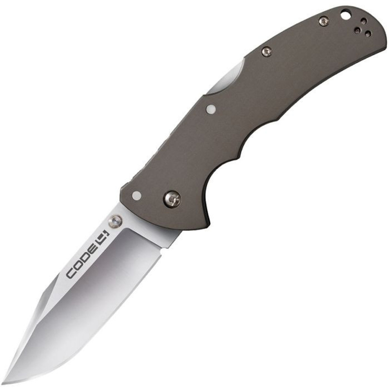 Cold Steel Code 4 (CS58PC) 3.5" CPM-S35VN Satin Clip Point Plain Blade, Gray 6061 Aluminum Handle