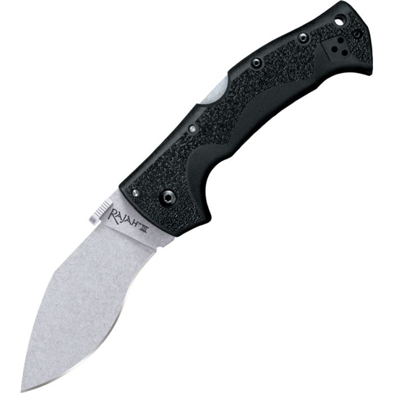 Cold Steel Rajah 3 (CS62JM) 3.5" AUS-10A Stonewashed Kukri Plain Blade, Black Griv-Ex Handle