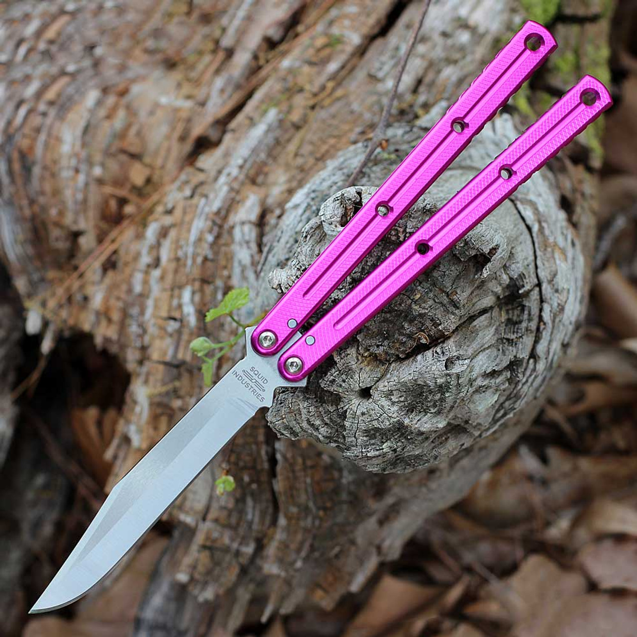 Squid Industries Krake Raken V3 (KrakeRakenV3MagBow) 4.50" AEB-L Satin Bowie Plain Blade, Magenta Aluminum Handle