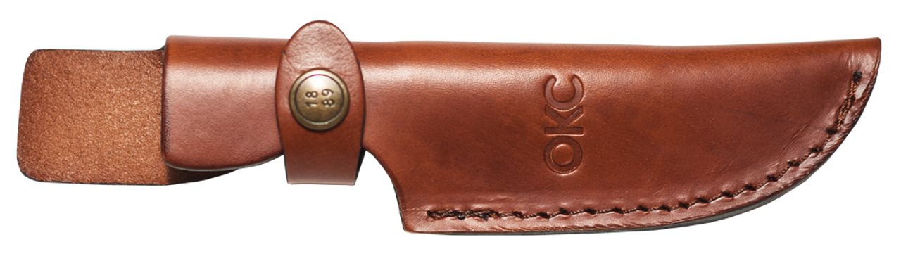 Ontario ADK High Peaks (ON8178) 3.6" 420HC Satin Drop Point Plain Blade, Multicolor Micarta Handle, Brown Leather Belt Sheath