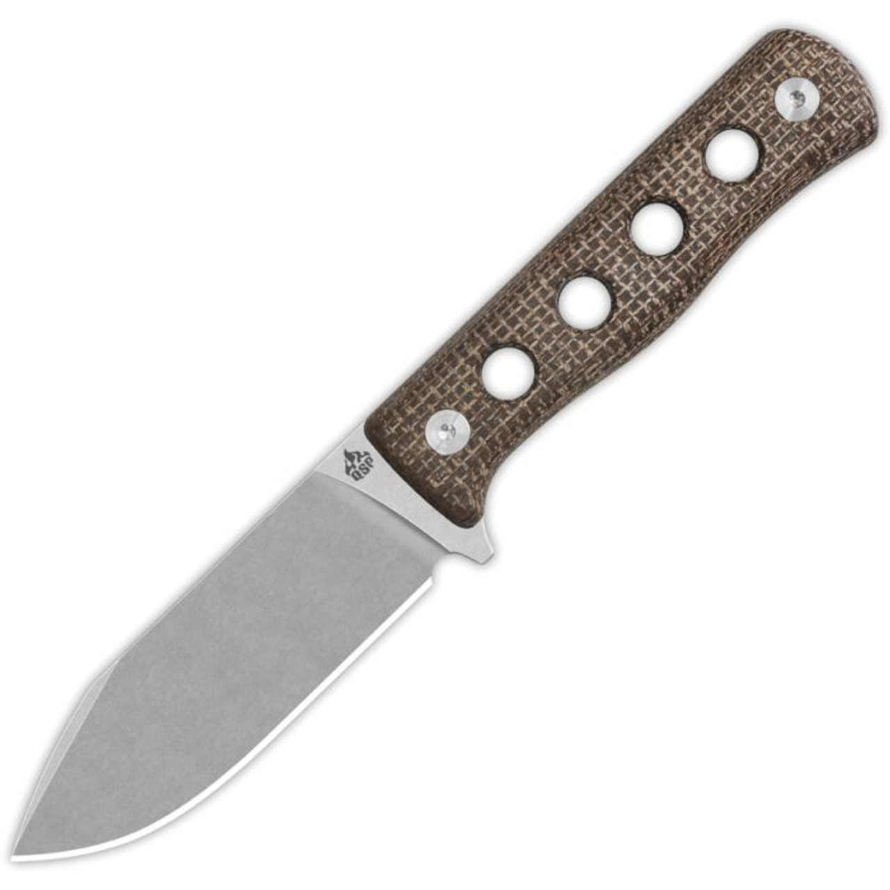QSP Knife Canary (QS155A1) 4.25" Cr8Mo2VSi Stonewashed Drop Point Plain Blade, Dark Brown Micarta Handle, Black Kydex Belt Sheath