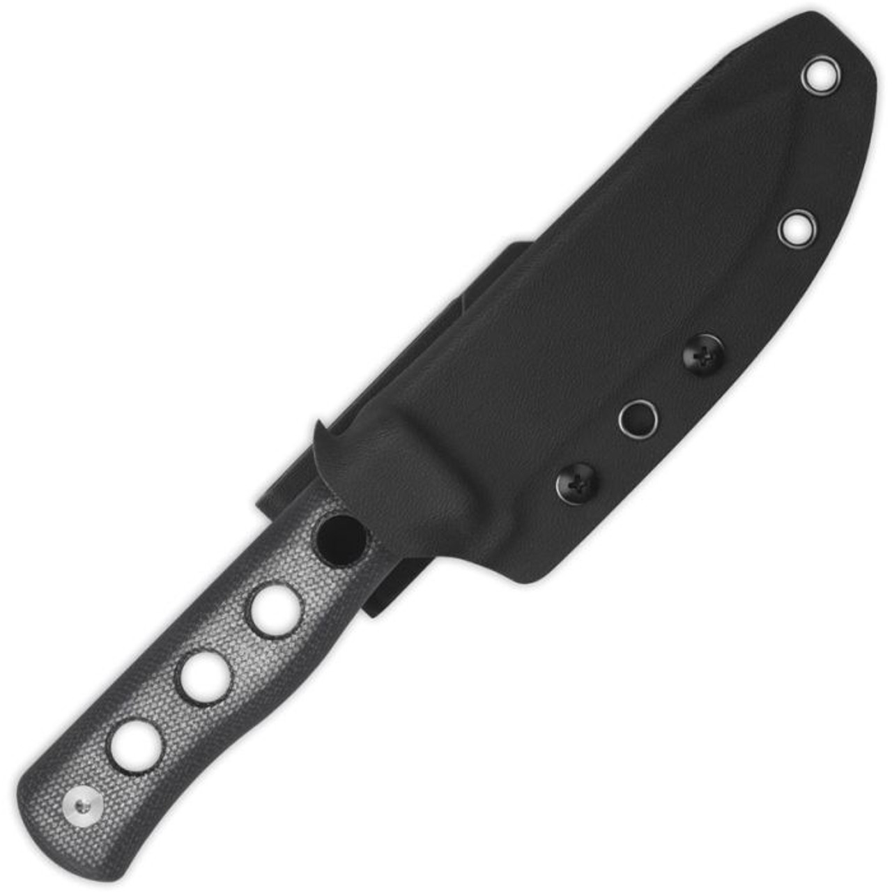 QSP Knife Canary (QS155B1) 4.25" Cr8Mo2VSi Stonewashed Drop Point Plain Blade, Black Micarta Handle, Black Kydex Belt Sheath